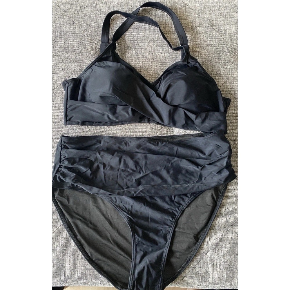 Uikue‎ Women's XXL 2-Piece Bathing Suit Full Coverage Tummy Control Black New